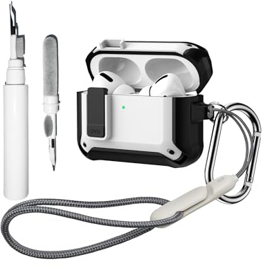 [4 in 1]Lock Case Compatible with AirPods Pro 3 with Keychain,Lanyard and Cleaning Pen Kit,Military Grade Armor Shockproof Rugged Shell Protective Cover for Women Men