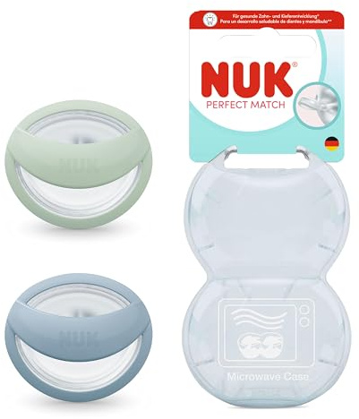 NUK Perfect Match Baby Schnuller | 0-6 Monate | Stillfreundlich, Orthodontische Schnuller | 95% Akzeptanz bei Babys** | Grün/Blau | 2 Stück