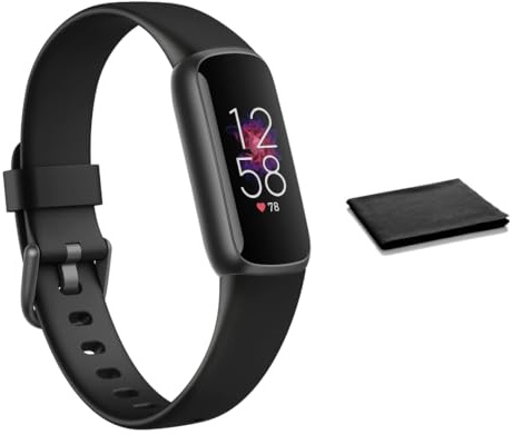 Fitbit Luxe Fitness, Activity & Wellness Tracker – Stress, Sleep & 24/7 Heart Rate Monitor, Color Display, Black/Graphite, One Size with Small & Large Bands, Bluetooth for iPhone Android, with Cloth