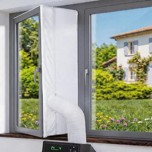 NHOWIN Fensterabdichtung für Mobile Klimageräte, 300CM Klimaanlage Fensterabdichtung Doppel-Reißverschluss für Flügelfenster, Kippfenster, Dachfenster, Kein Bohren, Einfache Montage