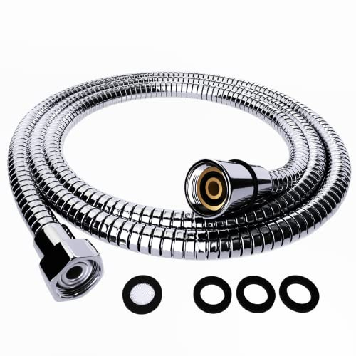 Duschschlauch 2 m – VYRNEXA Brauseschlauch aus Edelstahl, verdreh- & knicksicher, auslaufsicher, Universal G1/2 Zoll, verchromt/silberfarben (200, Zentimeter)