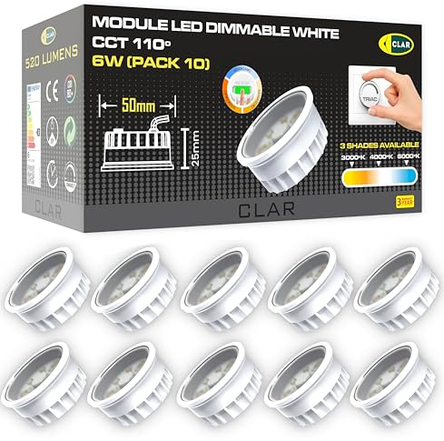 CLAR - Spot LED Encastrable Orientable Dimmable 6W, Module LED Extra Plat Ø50mm, Sélecteur De Température 110° (Pack 10)