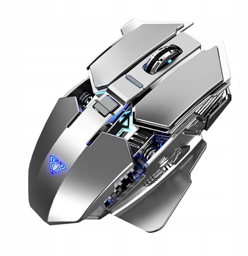 GANJA.EU EXG SC300 - Mouse da gioco senza fili, alloggiamento in metallo, 6 tasti, 2,4 GHz, 4000 DPI, ricarica USB-C, retroilluminazione RGB, per destrorsi, grigio
