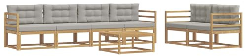 vidaXL Outdoor-Sofagarnitur mit Kissen 6 pcs Weiß und Hellgrau, Gartenmöbel, modernes Outdoor-Sofa Set, modulare Sitzgelegenheiten, Loungemöbel für deinen Garten