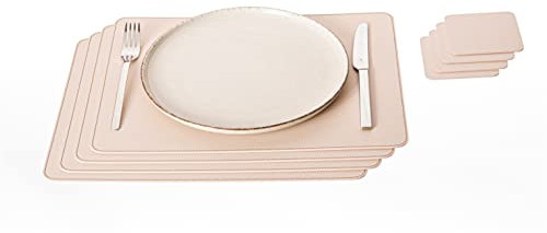 Nikalaz Platzsets und Untersetzer (4er set) aus recyceltem Leder, 4 Stück platzsets und 4 undersetzer, Tischsets, Platzdeckchen (40 x 30 cm, Cremeweiß / Beige)