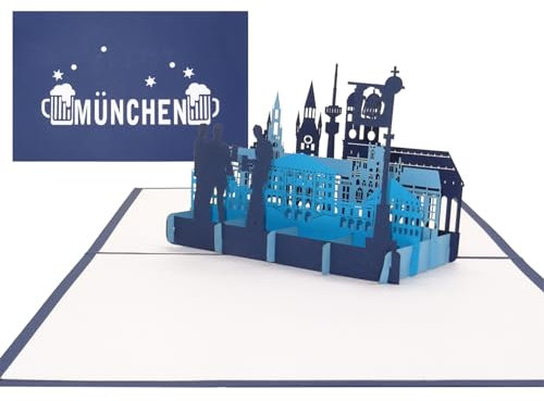 Cologne Cards Pop Up Karte „München Skyline - München & Bayrisches Bier“ - 3D Geburtstagskarte als Deko & Souvenir, Einladungskarte, Geschenkgutschein & Reisegutschein zum Oktoberfest