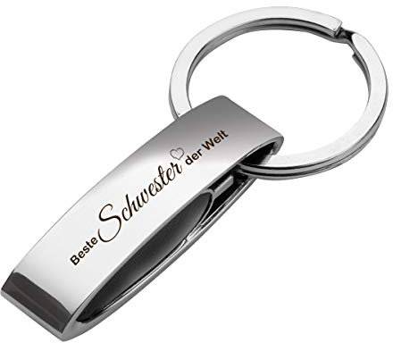polar-effekt Schlüsselanhänger Personalisiert mit Gravur [Beste Schwester der Welt ] Anhänger in Silber aus Metall inkl. Geschenkbox - Individuelle Geschenk zum Geburtstag