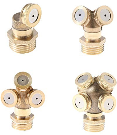 TOOLSTAR Sprühnebeldüse, 1/2/3/4-Loch, Messing, Nebeldüse für Garten, Bewässerung, Armatur, Wasseranschluss mit 1/2-Zoll-Adapter für den Außenbereich (4 Stück/Set)