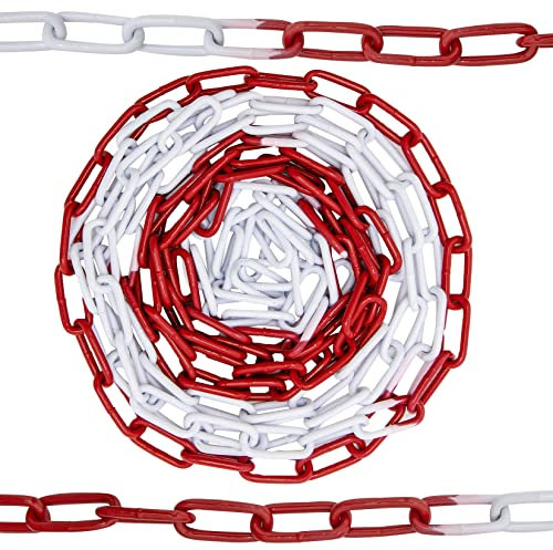 HAFIX Absperrkette Warnkette Zweifarbige rot-weiße Kette 26M. Warnkette 5mm Gliederkette Sicherheitskette Baustellensicherheitskette aus rostfreiem Metall. Absperrkette Rot Weiß aus Metall 26 Meter.