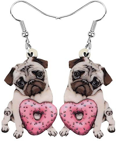 BONSNY Acryl Valentinstag Süßen Hund Hündchen Ohrringe Baumeln Tropfen Haustiere Schmuck Geschenke für Frauen Damen Hundeliebhaber Charms (Mops)