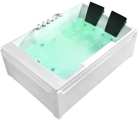 Empava 72 x 48 Whirlpool Tub, 2 Person Jetted Bathtub, Hydro Massage & Chromatherapy [ETL Certified], 3 Sided Apron, Acrylic , 1125 Watt, 110 Gallons, Left Drain