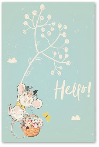 Postereck - 3988 - Kinderzimmer, Maus Blume Hallo Tier Süss Flug - Kinder Kinderzimmer Kinderbild Wandposter Fotoposter Bilder Wandbild Wandbilder - Poster - DIN A3-29,7 cm x 42,0 cm