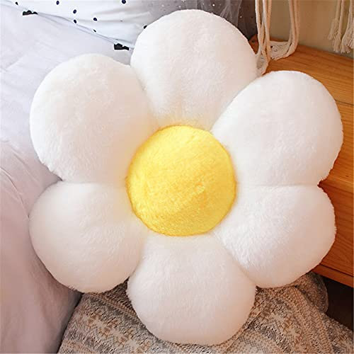 EXQULEG Blumen Plüschkissen, Blumenform Plüsch Kissen Blumen Bodenkissen, Sitzkissen, Sofakissen Stuhl Kissen für Haus und Garten (Kaninchen Plüsch-Weiß,50cm)