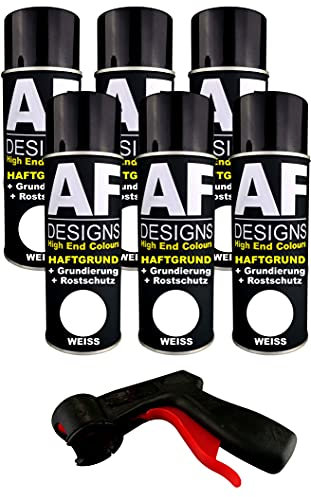 Alex Flittner Designs 6X Haftgrund Spraydose Weiss + Haltegriff Grundierung Rostschutz Autolack