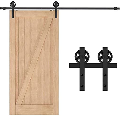 Kit de Rail pour Porte Coulissante Armoire de garage Système de rail plat en acier au carbone Porte coulissante en bois simple Quincaillerie de porte de grange en bois de base Kit de rouleau de gra