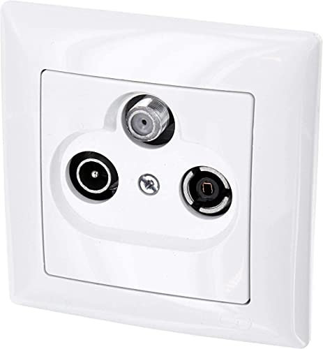 Toma de Antena empotrada de 3 Orificios, Sat, TV, HDTV, Full HD, Ultra HD 4K, Todo en Uno, Serie G1 Blanco Puro