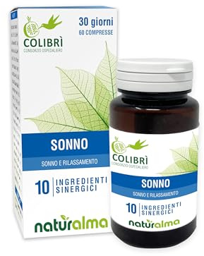 Sonno Naturalma e Consorzio Colibrì 60 compresse da 1000mg - Melatonina, Magnesio, Passiflora, Valeriana, Ashwagandha, Bacopa, Camomilla, Escolzia e Tiglio - Integratore alimentare - Vegano