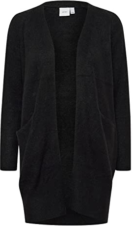 ICHI IHKAMARA CA2 Damen Lange Strickjacke Feinstrick Cardigan Longstrickjacke Long-Strickcardigan Regular-Fit, Größe:L, Farbe:Black (194008)