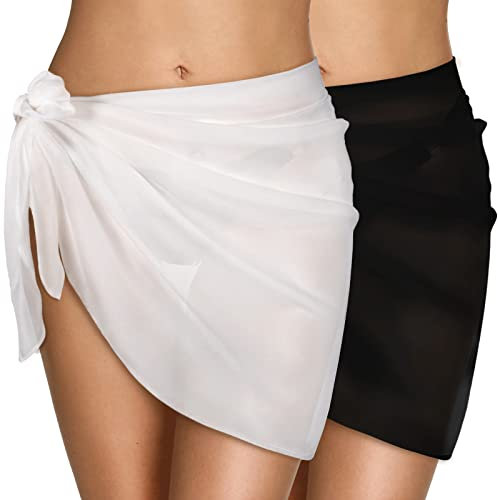 CMTOP Damen Strand Wrap Sarong Vertuschung Chiffon Badeanzug Kurz Bikini Cover up Wickelröcke Sexy Pareos Strandkleider zum Tragen über Badeanzügen(A,Einheitsgröße)