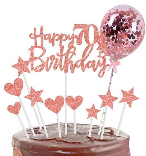 Personalised Happy 70th Birthday Cake Toppers Rose Gold for Women,Her,Lady,Happy Birthday Sign for Cake,11p Glitter Cupcake Topper Cake Topper 70th Birthday Cake Decoration for 70th Birthday Party