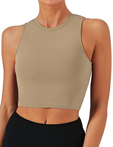 Natural Feelings Nudi Sport-BHs für Damen, abnehmbar, gepolstert, Yoga-Tank-Tops, ärmellos, Fitness, Workout, bauchfreie Tops, Khaki, X-Large