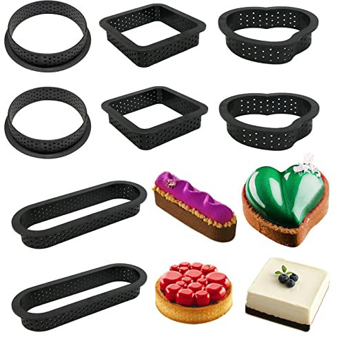 YUTOU 8 Stück Kuchenform Perforiert Mousse Kuchenform Gebäck Und Backwerkzeuge Ring tartelette förmchen runde Form Ovale Für Die Herstellung Von Mousse Pie Quiche Kreis Donuts Kekse Burger