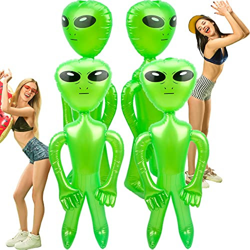 Haconba 4 Stück 170 cm riesige aufblasbare Alien grün aufblasbar Alien Jumbo aufblasbare Aliens für Alien Mottoparty Halloween Home Decor