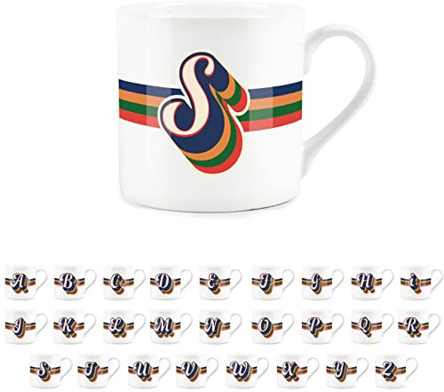 Purely Home Retro Alphabet Letter S Mug - Bone China White Coffee Tea Present Personalised Initial Gift