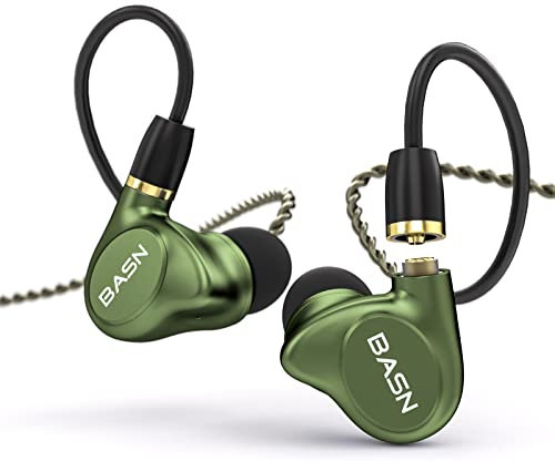 BASN Metalen 4 Drivers in-Ear Monitor Headphones, Noise Isolating IEMs with Deep Bass, for Musicians Singers Drummers Bassists(Metallic Green)