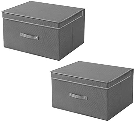 GREATOYAR Juego de 2 Cajas de Almacenamiento, Organizadores Plegables con Tapa, Cesta de Almacenamiento de Tela con Asas para Estanterías, Armarios, Habitación, y Oficina, 60x40x30, Gris