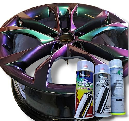 PMcolours Flip Flop Lack mit Multi Color GRÜN (grün-blau-violett) Chamäleon-Effekt Sprühset, (1x Flip Flop Sprühfarbe + 1x Basisspray Schwarz + 1x 2K-Klarlack), 3x Spray, 1300ml