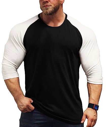 Herren Muskeln Raglan schneiden T-Shirts mit 3/4 Hülse Fitness Trainiert T-Shirt Schwarz-Weiß M