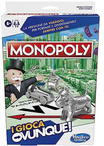 Hasbro Gaming Monopoly, I Gioca Ovunque, Gioco Portatile per Famiglie, per Bambini e Bambine dagli 8 Anni in Su, Strategia e Divertimento per 2-4 Giocatori