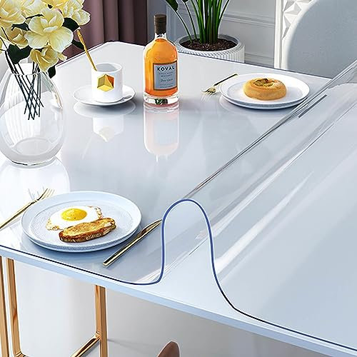 Transparente Kunststoff-Tischdecke, Vinyl, wasserdichte Tischdecke, Dicke: 2 mm, rechteckige PVC-Tischschutz, 60 x 120 cm, transparente Schreibtischunterlage, B x L 80 x 160 cm
