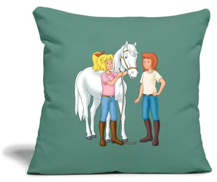 Spreadshirt Bibi Und Tina Kümmern Sich Um Sabrina Kissenbezug 45 x 45 cm, One Size, Tanngrün