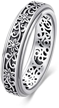 HUKKUN Fidget Ring Silber 925 Fidget Anxiety Ring Gänseblümchen Angst Schmuck Geschenke für Frauen Mädchen