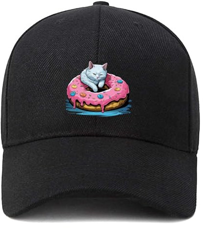 EDGMM Baseballkappe Unisex Dad Cap Erwachsene Athleisure Cap Verstellbar, Katzen-Donut, Einheitsgröße