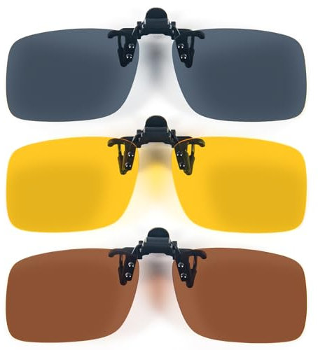 MMOWW 3 Pares de Gafas de Sol de Clip en Flip Up Lente Polarizadas Hombres Mujeres, Flip up Gafas de Sol Sin Montura para Al Aire Libre, Conducción, Pescar (Gris+Amarillo+Marrón)