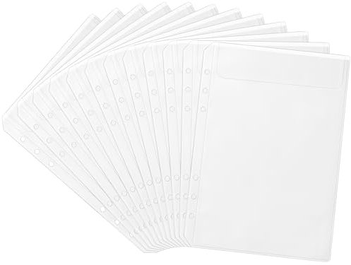 Bidponds Lot de 12 pochettes de classeur A5 en plastique à 6 trous, inserts en PVC pour classeur budgétaire A5, organiseurs de documents transparents