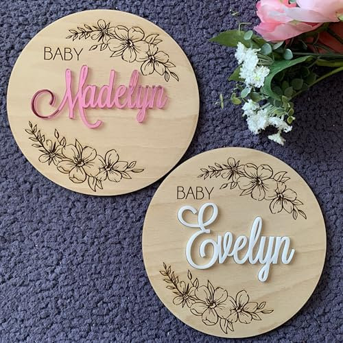 Carte bienvenue en bois gravée personnalisable, Panneau de naissance de bébé personnalisé, Carte prénom bébé, Texte et prénom personnalisable, Panneau pour la séance photo de naissance, Souvenir