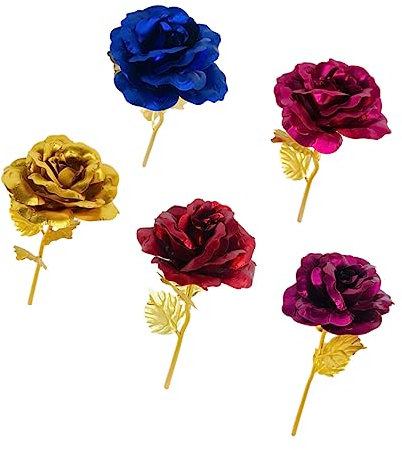 Ciieeo 5Pièces Lot de Roses Artificielles Dorées Décoratives pour Saint-Valentin Anniversaire et Mariage Fleurs Mousse