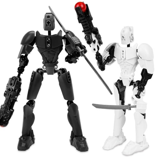 Spielzeug T13 Action Figure, Multi-Jointed Movable Robot 3D Printed Mannequin, Desktop Decorations for Action Figures Toys, Lucky 3D Printed PVC Activity Robot for Kids Adult Game Lovers, White/Black