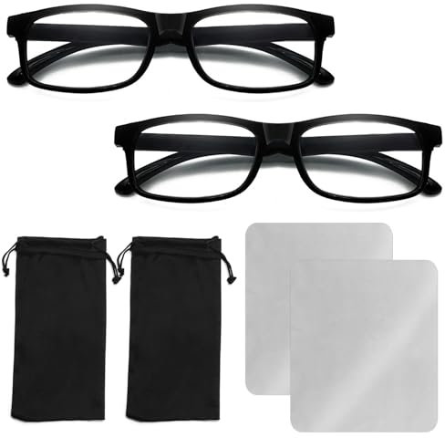 DAZZLUXE 2-teiliges Lesebrillen-Set, Lesebrille 2.0, modische Brille, Zoom-Brille, dünne optische Lesebrille, eckige Brille, Ergänzungsbrille, Unisex