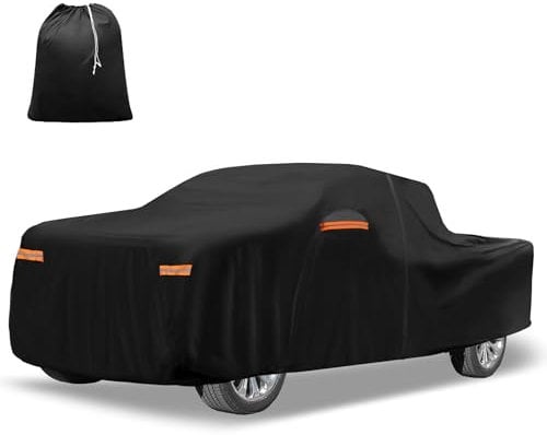 QUARKZMAN LKW Autoabdeckung für Dodg Ram Crew Cab 2019-2023 210D-PU Oxford Outdoor Voll LKW Autoabdeckung Wasserdicht für alle Wetterbedingungen mit Fahrertür Reißverschluss Schwarz