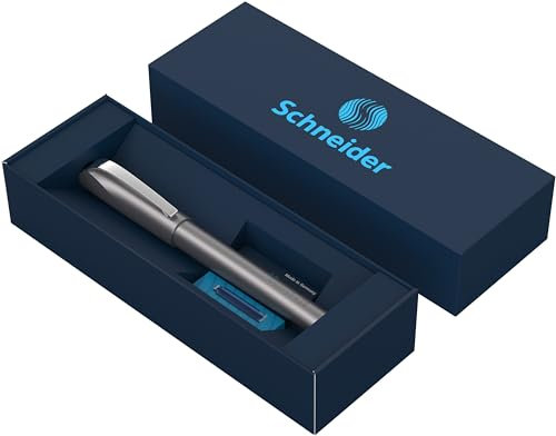 Schneider Ceod Shiny - Juego de bolígrafos roller (incluye estuche de cartón, cartuchos de tinta estándar, para diestros y zurdos), color gris