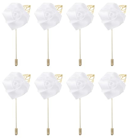 QUARKZMAN 8 Stück Herren Ansteckblumen Rosen Anstecknadeln 2x3.5 für Hochzeit, Jubiläum, formelles Abendessen, Partyanzug Dekoration Weiß
