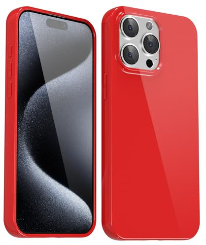 Svanove for iPhone 15 Pro Case Silicone, Glossy Soft Rubber Gel Jelly Cute Protective Plastic Simple Plain Phone Case Cover for Women Girl, Slim Thin Flexible Shockproof TPU, Red