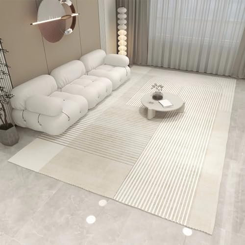 Teppich mädchenzimmer teppiche babyzimmer deko Beige Creme Geometrisches Streifendesign Waschbarer Teppich Baby Teppich mädchen 160x200cm