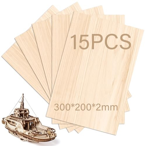 BLUESEABUY 15 Piezas 300 × 200 × 2 mm Madera Contrachapada Tilo Tablero Tablero Contrachapado para Grabado Láser Pintura Maquetas Bricolaje Manualidades