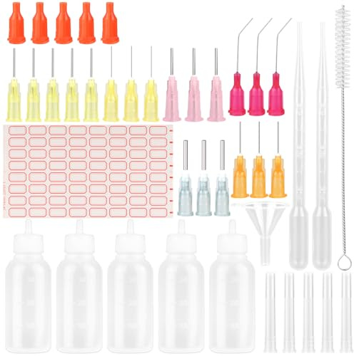 JIANGZHIB 5 Stück Nadelflaschen, 30ml Applikator Flasche Set, Nadelspitze Präzisionsspitzen Applikator mit 20 Dispensing Feine Nadeln, Dosierflasche für DIY Handwerk Nachfüllen Leim, Acrylfarbe, Öl